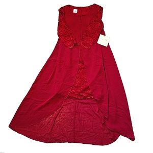 LT LanTing Burgundy Lace  Double Layer Midi Dress
